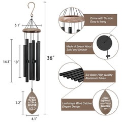 Personalized Retirement Gift Wind Chimes-35 inch, 6 Tubes, Golden/Black-Leaf Style