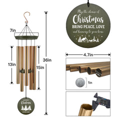 Personalized Christmas Wind Chimes-36 Inch, 5 Tubes, Gold-Disc Top, Christmas Tree Design ,Christmas Gift,In Loving Memory