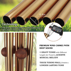 Personalized Commemorative Wind Chimes, Large Wind Chimes Outdoor Deep Sound Personalization- 5 Tuned Tubes 36/48 Inch Brown/Black