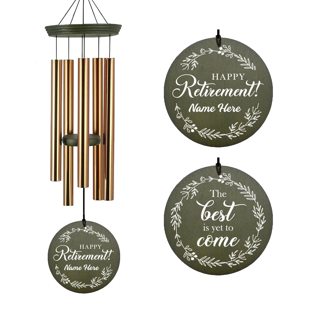 Personalized Retirement Gift Wind Chimes-36 inch, 5 Tubes, Gold-Happy Retirement