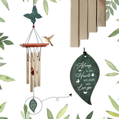 Personalized Memorial Wind Chimes for Loss of Loved One, Small Wind Chime for Bereavement, Custom Wind Chimes with Hummingbird Butterfly Dragonfly for Patio Yard Outdoor Hanging Decor