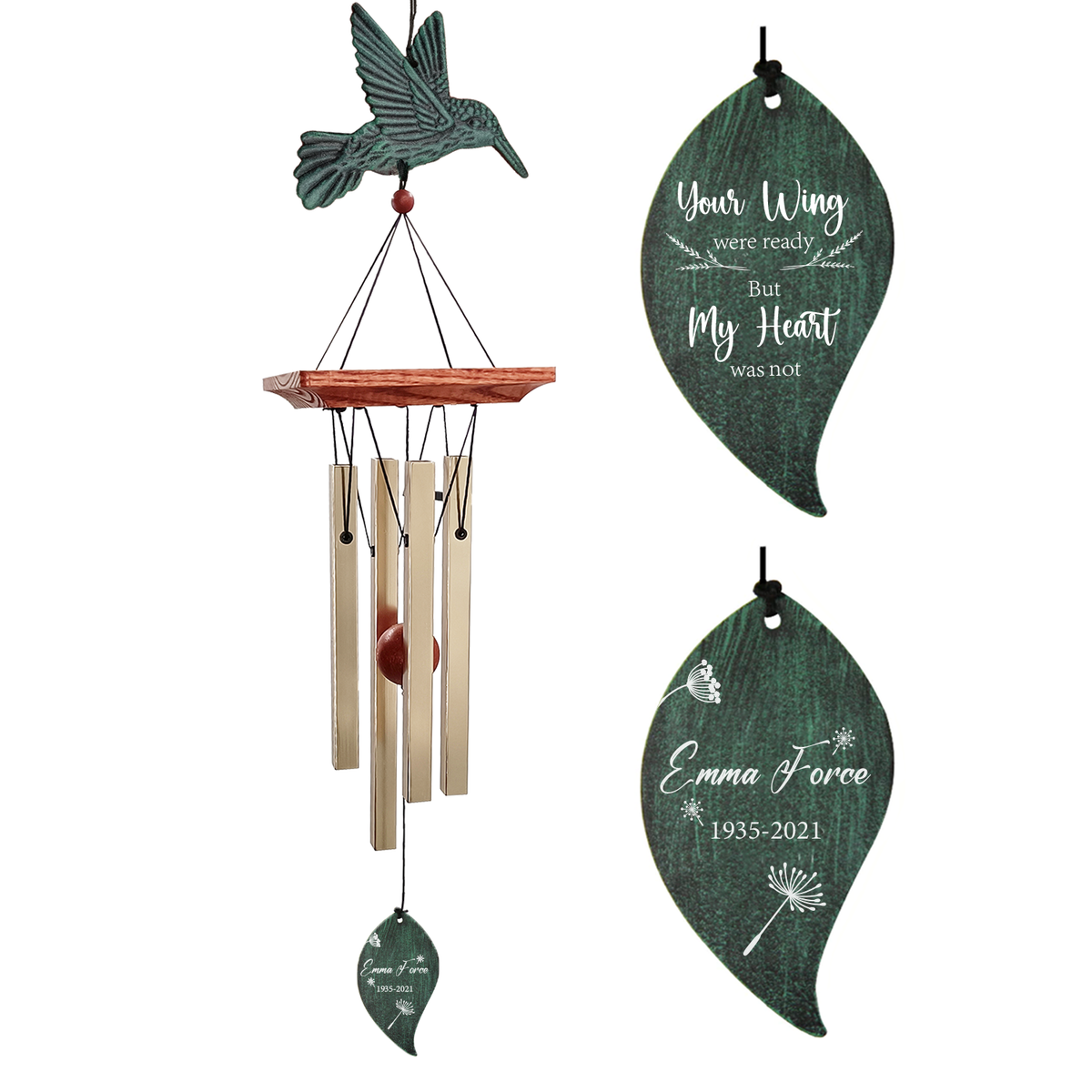 Personalized Gift Wind Chimes-25 Inch, 4 Tubes, Bronze-Butterfly/Hummingbird/Dragonfly Style