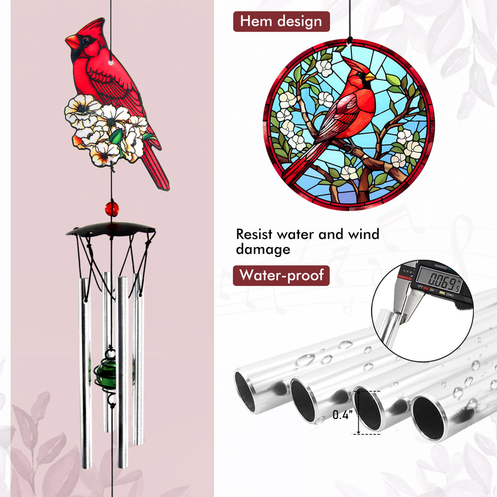 Personalized Memorial Cardinal Wind Chimes,Red Bird Wind Chimes, In Lo