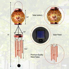 Solar Wind Chimes-35 Inch,5 Tubes-Metal Copper