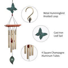 Personalized Gift Wind Chimes-25 Inch, 4 Tubes, Bronze-Butterfly/Hummingbird/Dragonfly Style-Memorial Gift
