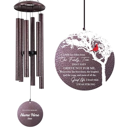 Personalized Memorial Wind Chimes 36in, Customized Wind Chime Outdoor, Metal Wind Chime Deep Tone, Custom Wind Chimes in Loving Memory, Sympathy Gift After The Loss of Mom Dad, or Loved One