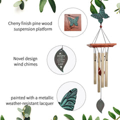 Personalized MemorialGift Wind Chimes-25 Inch, 4 Tubes, Bronze-Butterfly/Hummingbird/Dragonfly Style ，Memorial Custom Wind Chimes for Loss of Loved One