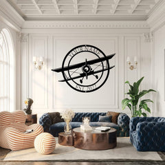Personalized Family Name Sign,Customized Propeller Plane Metal Sign,Custom Airplane Name Sign With Established Year,Wall Art,Personalized Gift For Boys/Pilot,Monogram Sign Outdoor