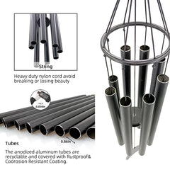 Personalized Memorial Wind Chimes-38 Inch,8 Tubes,Black-Metal Ring Style, For Loss of a Loved One