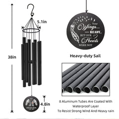 Personalized Memorial Wind Chimes-38 Inch,8 Tubes, Black-Metal Ring Style, Gift For Veteran