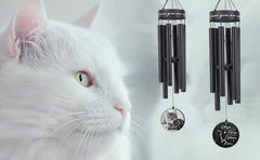 Personalized Pet Memorial Wind Chimes-30 Inch, 5 Tubes, Black/Silver-Design B, Cat Design