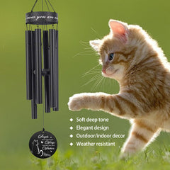 Personalized Pet Memorial Wind Chimes-30 Inch, 5 Tubes, Black/Silver-Design B, Cat Design