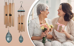 Personalized Mother's Day Wind Chimes-35 inch, 6 Tubes, Golden-Sunflower