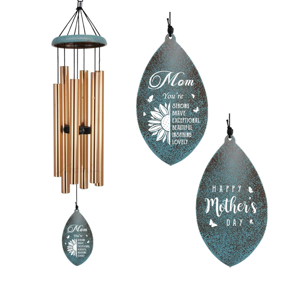 Personalized Mother's Day Wind Chimes-35 inch, 6 Tubes, Golden-Sunflower