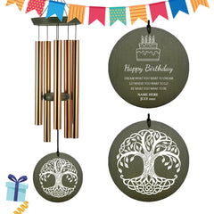 Personalized Birthday Gift Wind Chimes-36 Inch, 5 Tubes, Gold-Disc Top Style