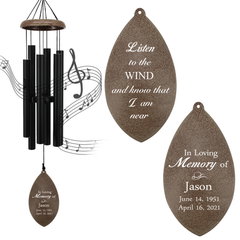 Personalized Memorial Wind Chimes-35 inch, 6 Tubes, Golden/Black-Leaf Style A