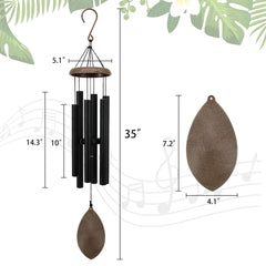Personalized Memorial Wind Chimes-35 inch, 6 Tubes, Golden/Black-Leaf Style A