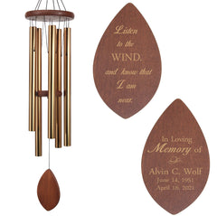 Personalized Memorial Wind Chimes-36 Inch, 5 Tubes, Black/Gold-Wood Leaf