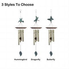 Personalized Memorial Wind Chimes-25 Inch, 4 Tubes, Bronze-Hummingbird/Butterfly/Dragonfly
