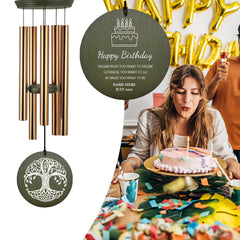 Personalized Birthday Gift Wind Chimes-36 Inch, 5 Tubes, Gold-Disc Top Style