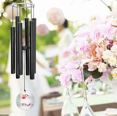 Personalized Wedding Anniversary Wind Chimes-36/45 Inch, 6 Tubes, Black-Metal Ring Series, Design A