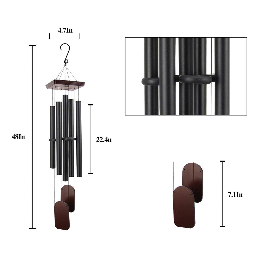 Deep Tuned Series Wind Chimes- 5 Tuned Tubes 36/48 Inch Black