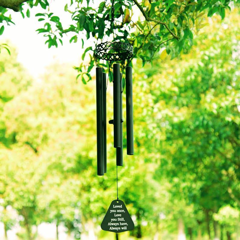 Hollowed-out Series Wind Chimes - Memorial Letter 30 Inch 5 Tubes, Black