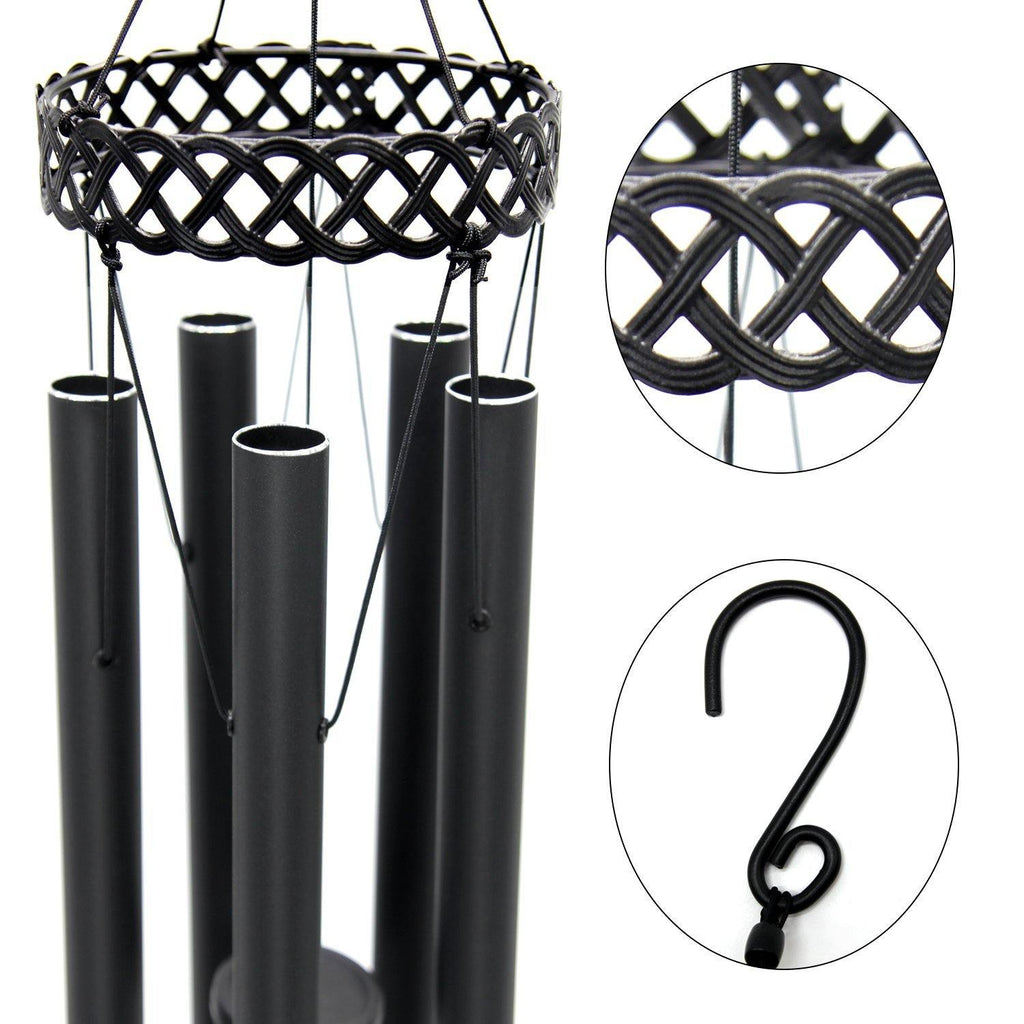 Hollowed-out Series Wind Chimes - Memorial Letter 30 Inch 5 Tubes, Black