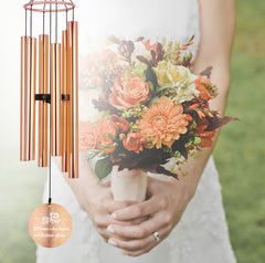 Personalized Wedding & Anniversary Wind Chimes-36/45 Inch, 6 Tubes, Rose Gold-Metal Ring Series, Design E