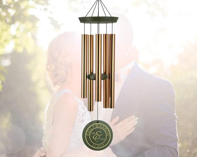 Personalized Anniversary Wind Chimes-36 Inch, 5 Tubes, Rose Gold-Tree of Life Style, Wedding, Valentine's Day gift