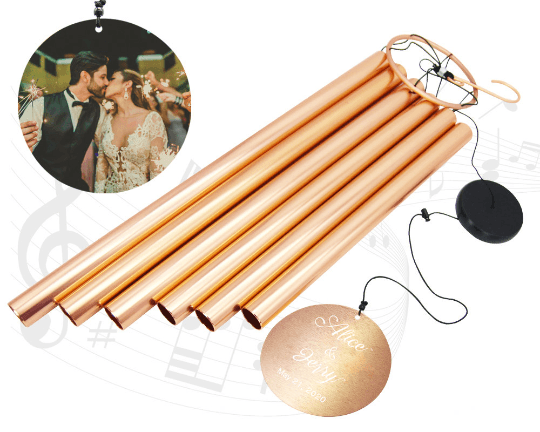 Personalized Anniversary Wind Chimes-36 Inch, 6 Tubes, Rose Gold-Metal Ring Series, Custom Photo