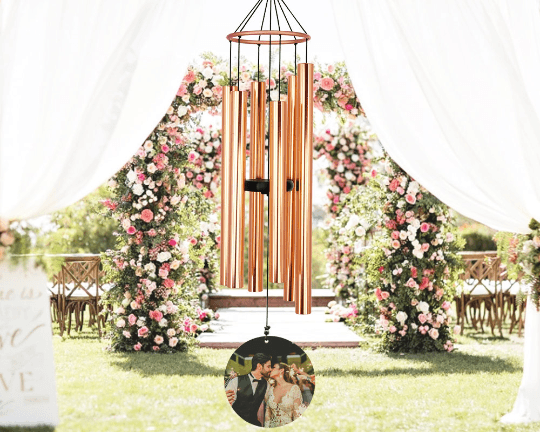 Personalized Anniversary Wind Chimes-36 Inch, 6 Tubes, Rose Gold-Metal Ring Series, Custom Photo