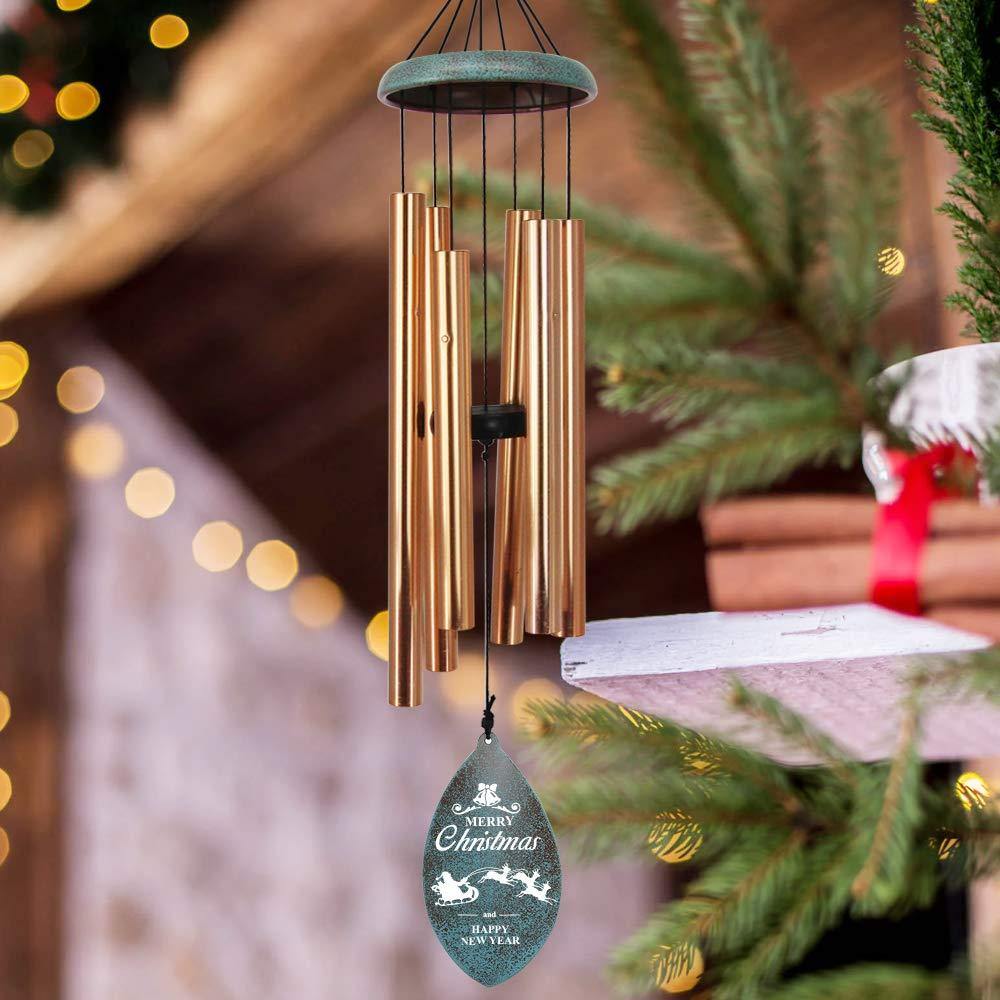 Personalized Christmas Wind Chimes 2021-35 Inches,6 Tubes,Gold-Custom Xmas Ornament Decoration