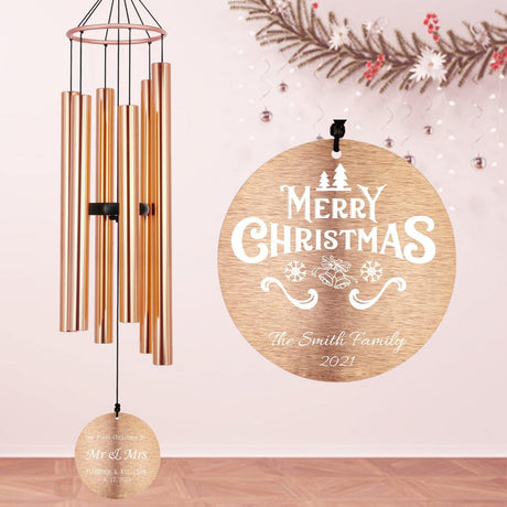 Personalized Christmas Wind Chimes-36 inch, 6 Tubes, Rose Gold-Christmas Gifts, Custom Name