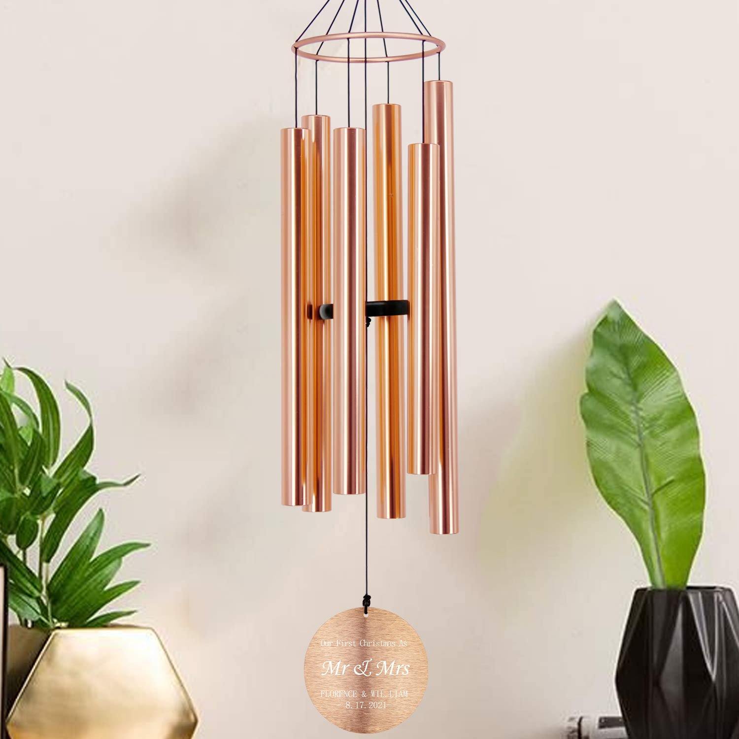 Personalized Christmas Wind Chimes-36 Inch, 6 Tubes, Rose Gold-Christmas Gifts, Custom Name