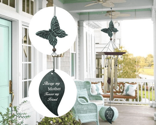 Personalized Gift Wind Chimes-25 Inch, 4 Tubes, Bronze-Butterfly Style, Gift for Mom