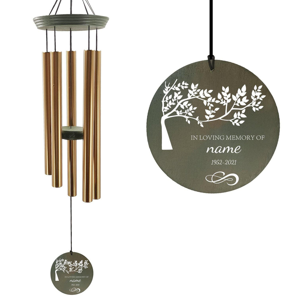 Personalized Memorial Wind Chimes-36 Inch, 5 Tubes, Gold-Disc Top, Tree Design
