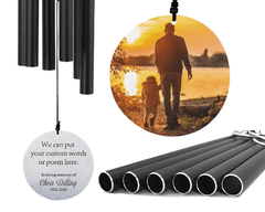 Personalized Memorial Wind Chimes-36 Inch, 6 Tubes, Black-Metal Ring Series,Custom Photo