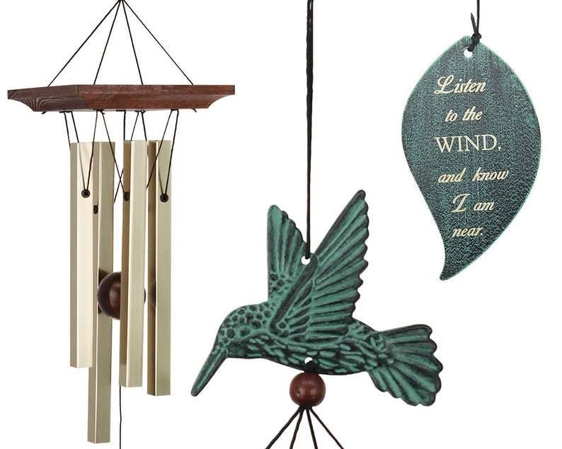 Personalized Memorial Wind Chimes-25 Inch, 4 Tubes, Bronze-Hummingbird Style A