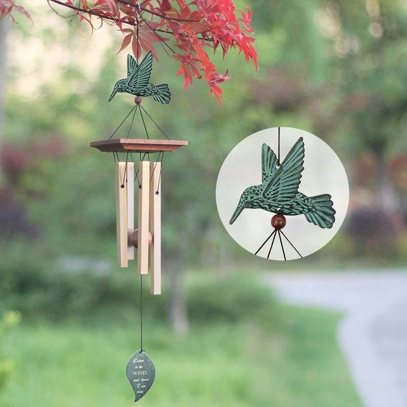 Copper Hummingbird Windchime / Wind Chimes With Humming Bird/ Outdoor Wind  Chime / Wedding, Christmas, Memorial Gift / Copper Anniversary 
