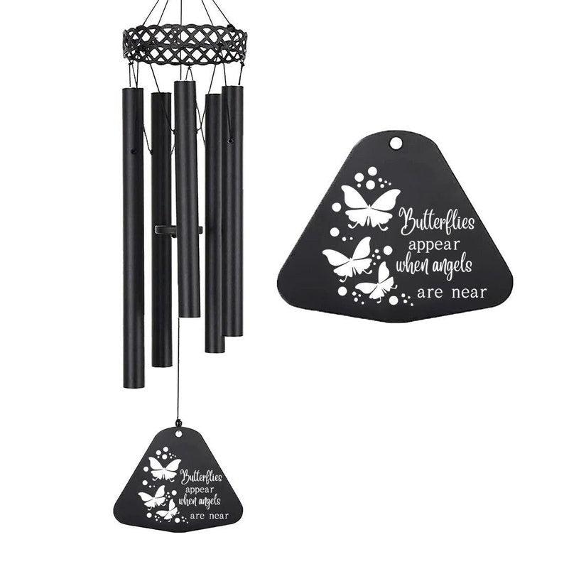Personalized Memorial Wind chimes-30 Inch, 5 Tubes, Black-Butterfly - Astarin