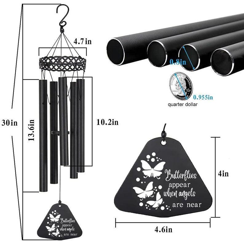 Personalized Memorial Wind chimes-30 Inch, 5 Tubes, Black-Butterfly - Astarin