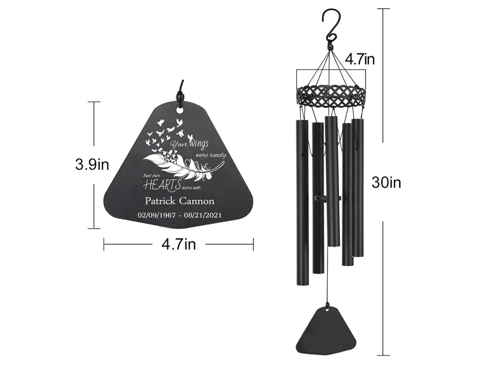 Personalized Memorial Wind chimes-30 Inch, 5 Tubes, Black-Hollowed-out Metal Design B
