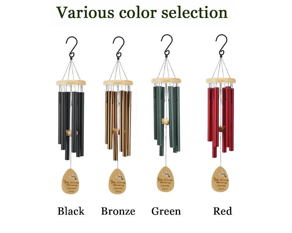 Personalized Memorial Wind Chimes-30 Inch, 6 Tubes, 4 Colors-Pine Wood Series,Design B