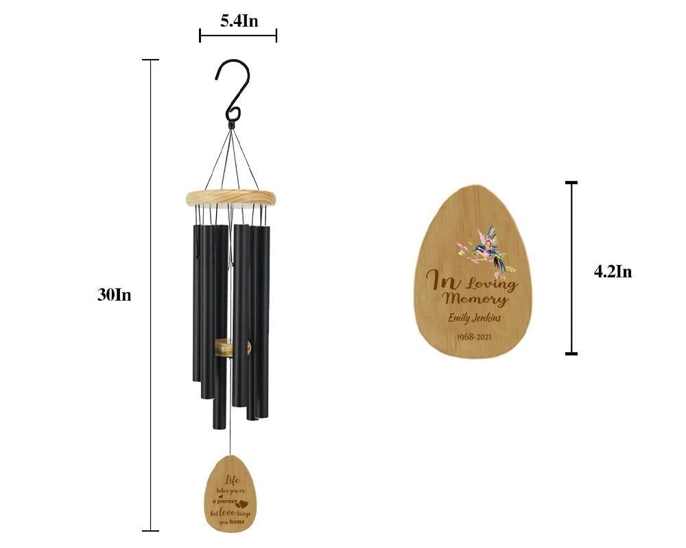Personalized Memorial Wind Chimes-30 Inch, 6 Tubes, 4 Colors-Pine Wood Series,Design B