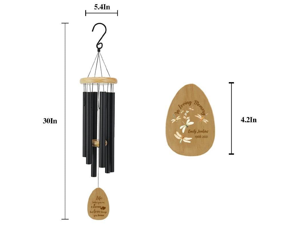 Personalized Memorial Wind Chimes-30 Inch, 6 Tubes, 4 Colors-Pine Wood Series,Design D