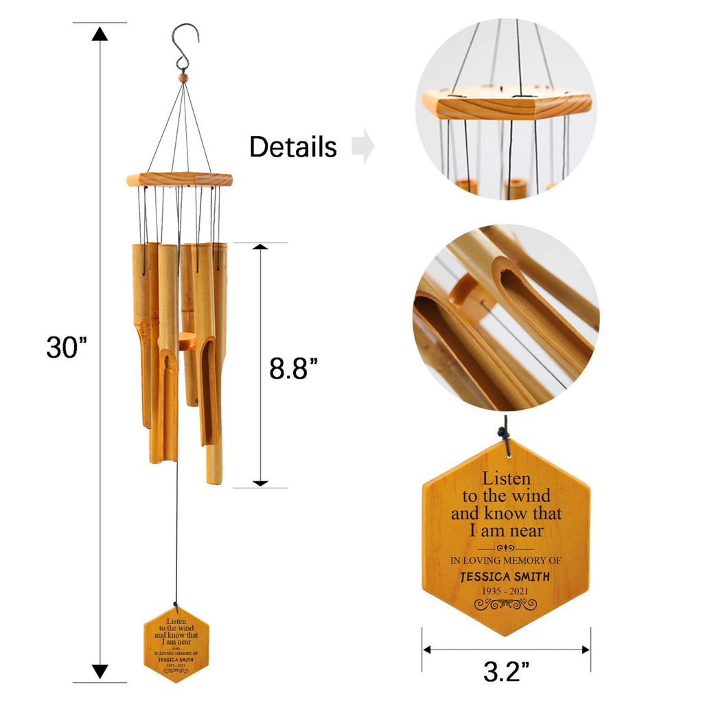 Personalized Memorial Wind Chimes-30 Inch, 6 Tubes-Bamboo Series