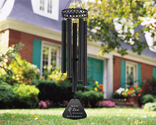 Personalized Memorial Wind Chimes-30 Inch, 6 Tubes, Black-Hollowed-out Metal Design A