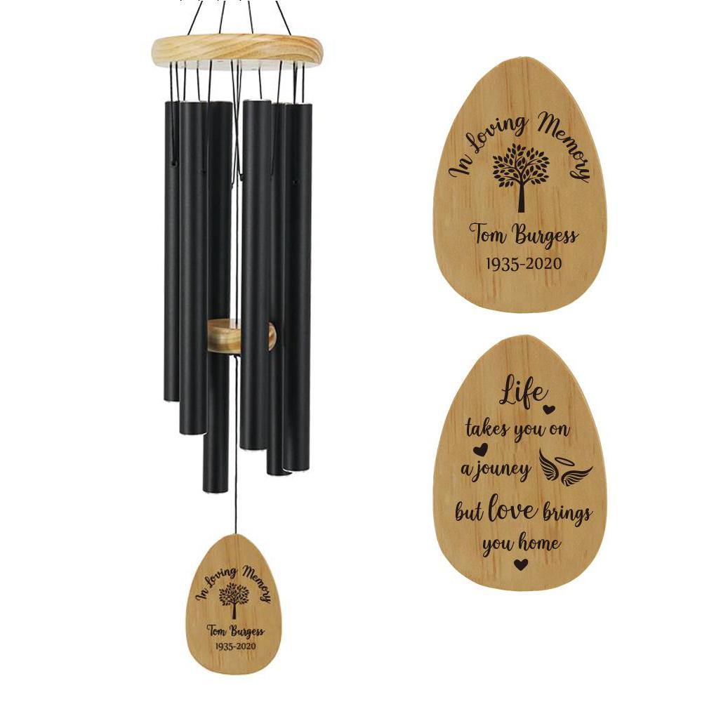 Personalized Memorial Wind Chimes-30 Inch, 6 Tubes, Black/Red-Pine Wood Series, Design A