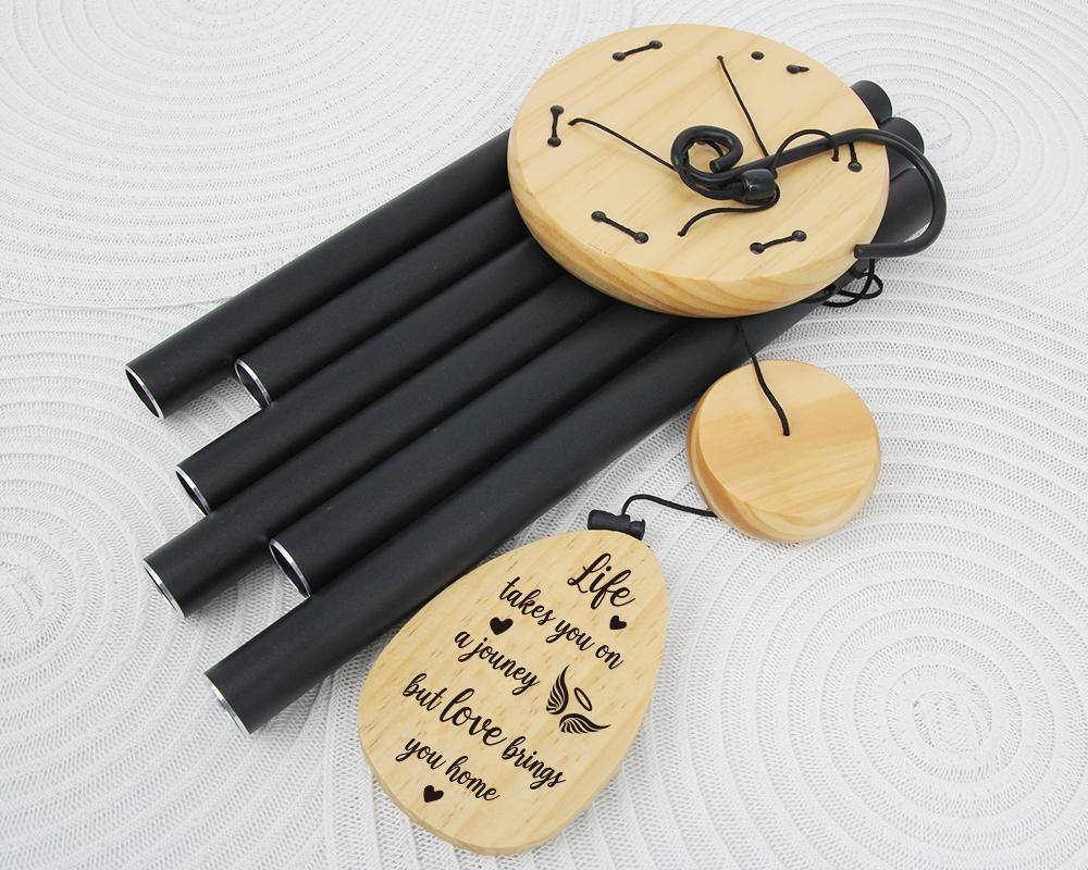 Personalized Memorial Wind Chimes-30 Inch, 6 Tubes, Black/Red-Pine Wood Series, Design A